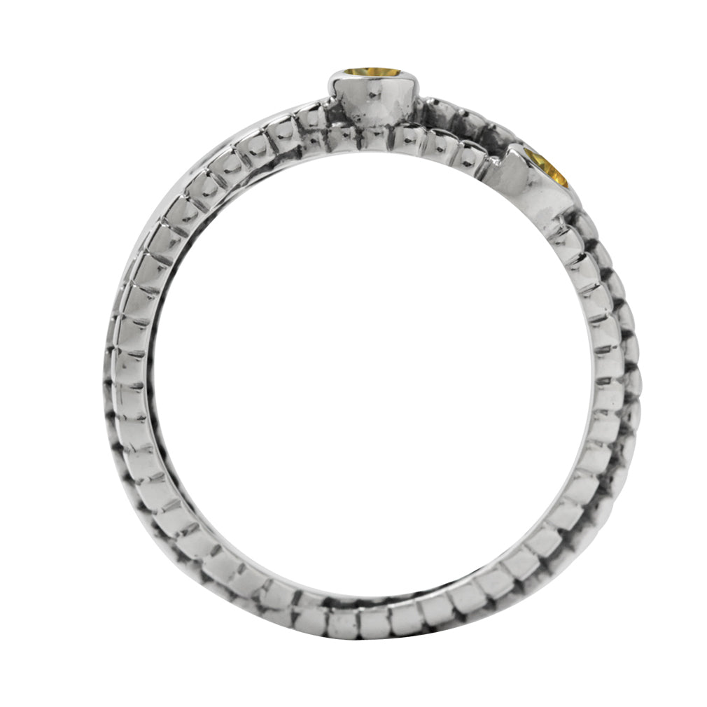 3 Stone Natural Citrine 925 Sterling Silver Stack Stackable Ribbon Ring - Silvershake-store