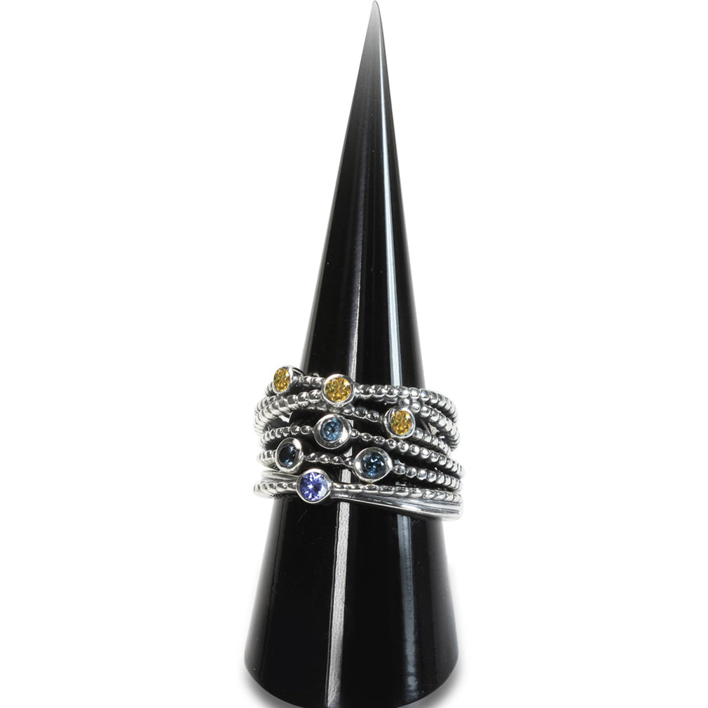 3 Stone Natural Citrine 925 Sterling Silver Stack Stackable Ribbon Ring - Silvershake-store