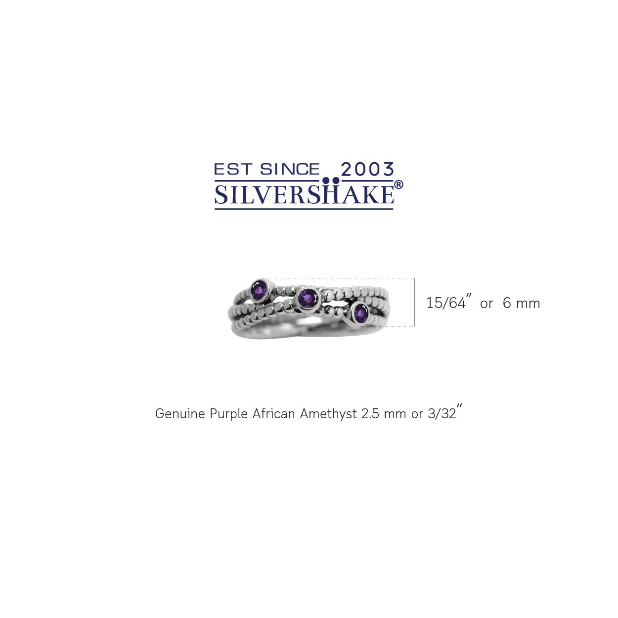 3-Stone Natural African Purple Amethyst 925 Sterling Silver Stack Stackable Ribbon Ring February Gemstone Birthstone - Silvershake-store