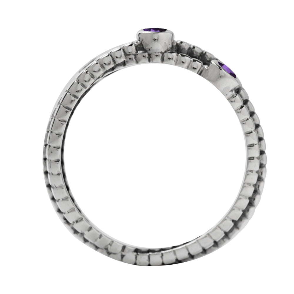 3-Stone Natural African Purple Amethyst 925 Sterling Silver Stack Stackable Ribbon Ring February Gemstone Birthstone - Silvershake-store