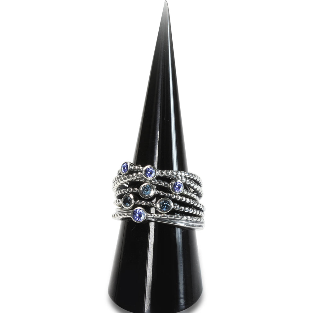 3 Stone Genuine Tanzanite 925 Sterling Silver Stack Stackable Ribbon Ring - Silvershake-store
