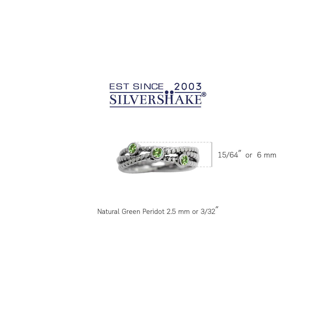3 Stone Natural Peridot 925 Sterling Silver Stack Stackable Ribbon Ring - Silvershake-store