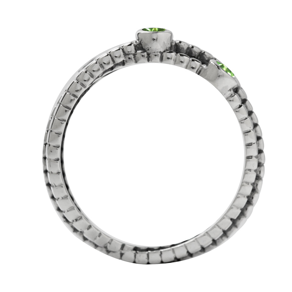 3 Stone Natural Peridot 925 Sterling Silver Stack Stackable Ribbon Ring - Silvershake-store