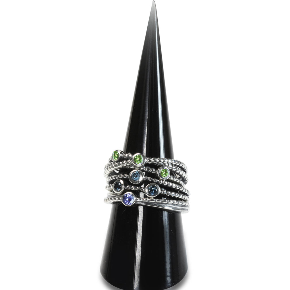 3 Stone Natural Peridot 925 Sterling Silver Stack Stackable Ribbon Ring - Silvershake-store