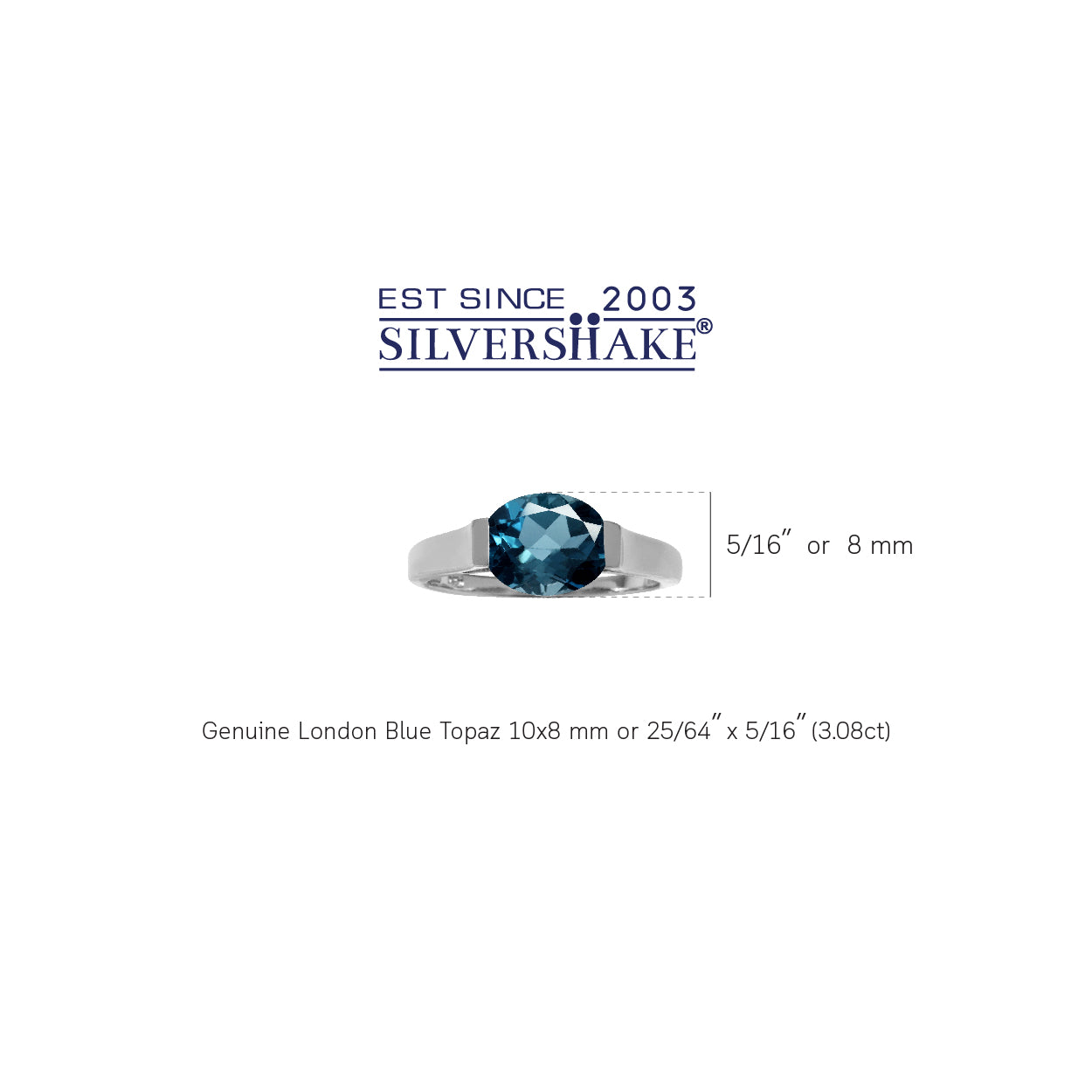 3.08ct. 10X8mm Genuine Oval Shape London Blue Topaz 925 Sterling Silver East-West Solitaire Ring - Silvershake-store