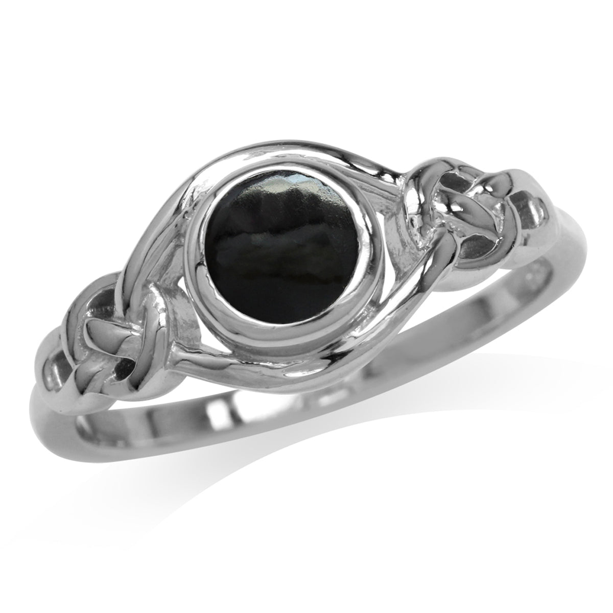 Created Black Onyx 925 Sterling Silver Celtic Knot Solitaire Ring - Silvershake-store