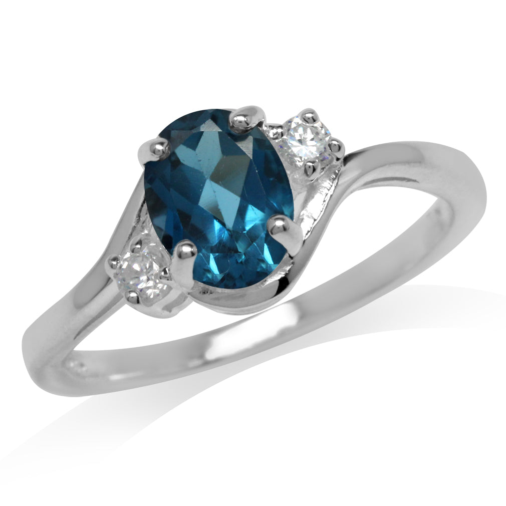 1.43ct. Genuine London Blue and White Topaz 925 Sterling Silver Engagement Ring - Silvershake-store