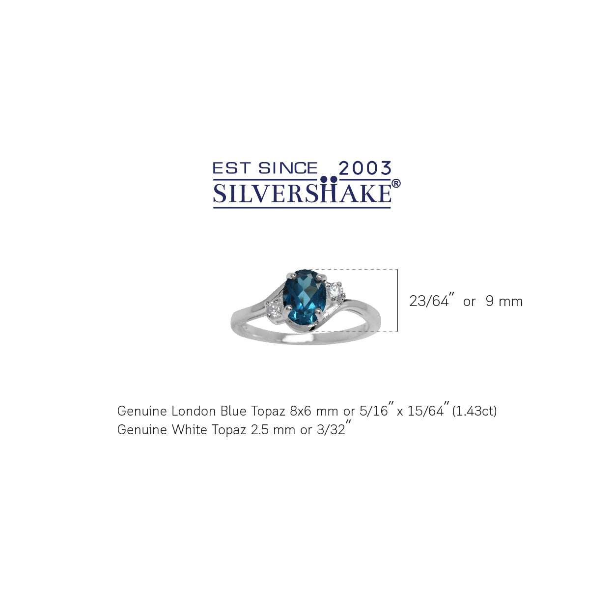 1.43ct. Genuine London Blue and White Topaz 925 Sterling Silver Engagement Ring - Silvershake-store