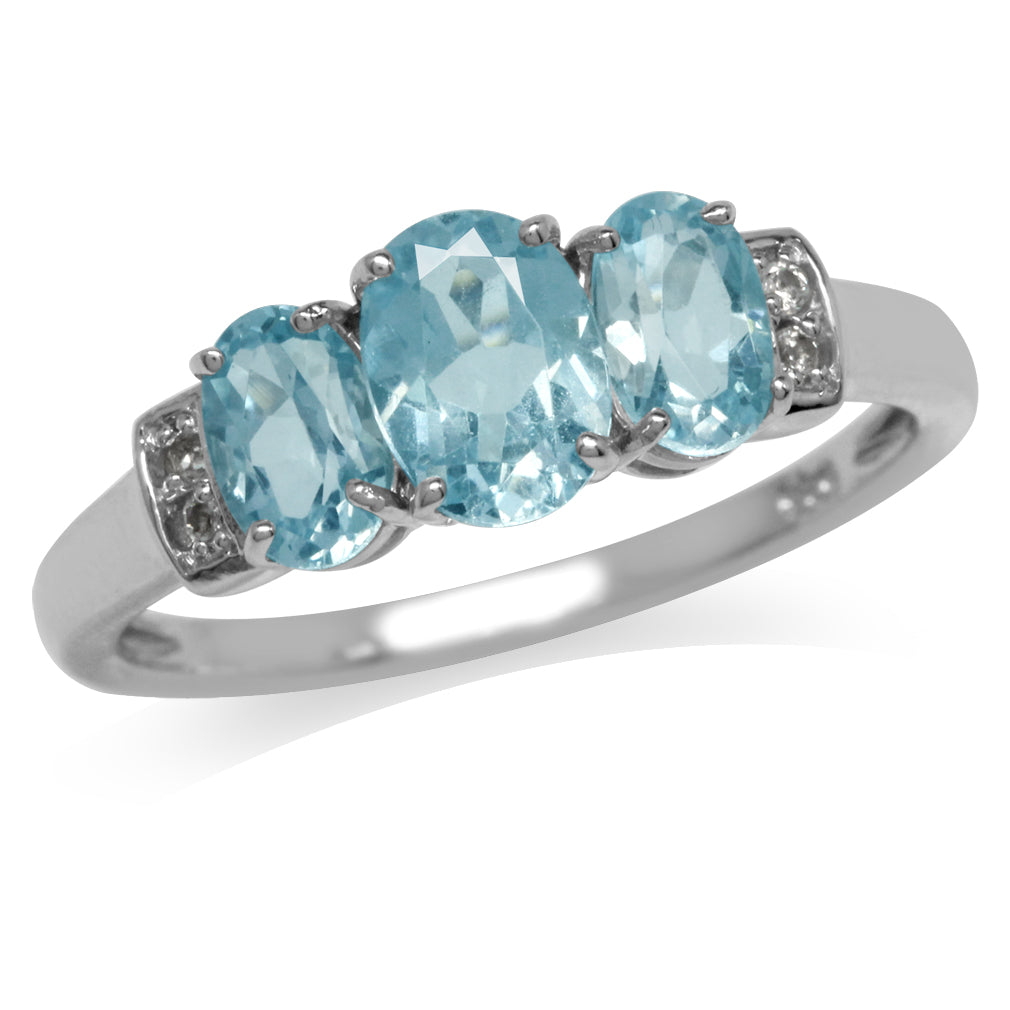 2.06ct. 3-Stone Genuine Blue Topaz White Gold Plated 925 Sterling Silver Ring silvershake