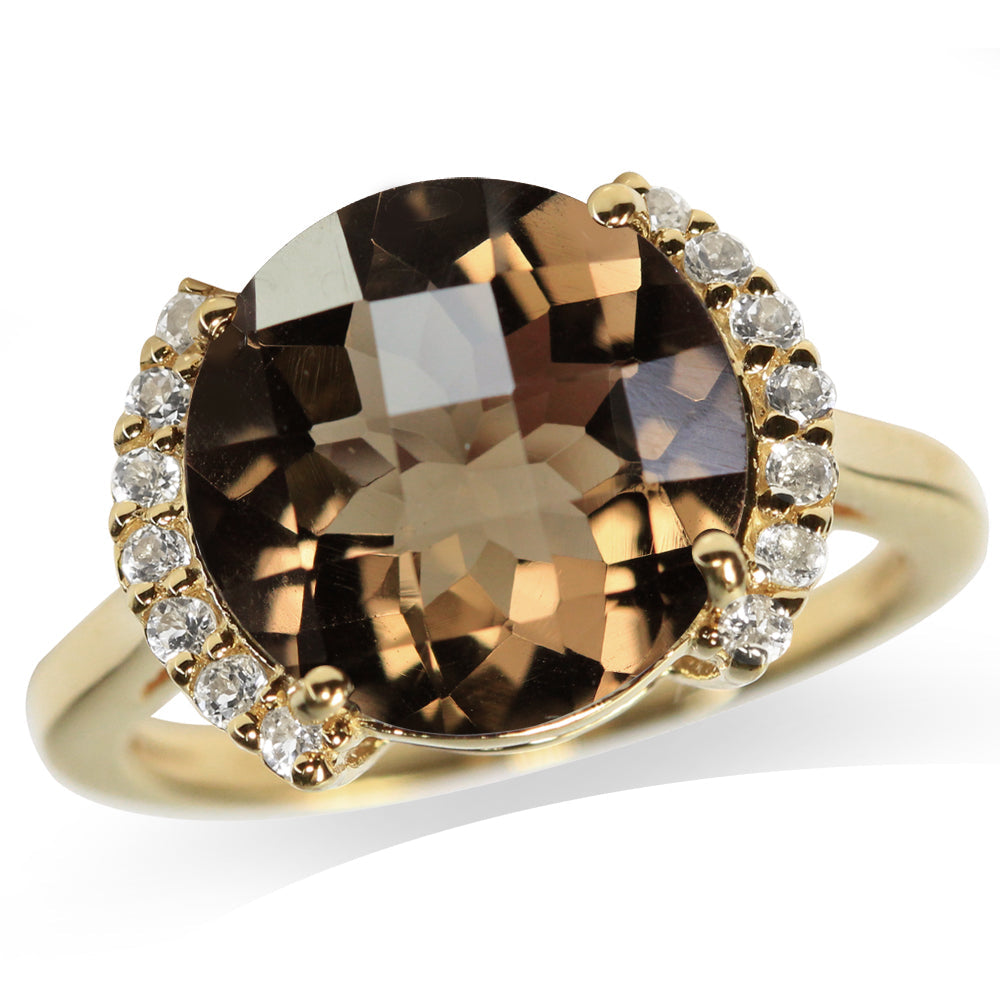5.23ct. Natural Smoky Quartz and White Topaz 14K Yellow Gold Plated 925 Sterling Silver Cocktail Ring - Silvershake-store