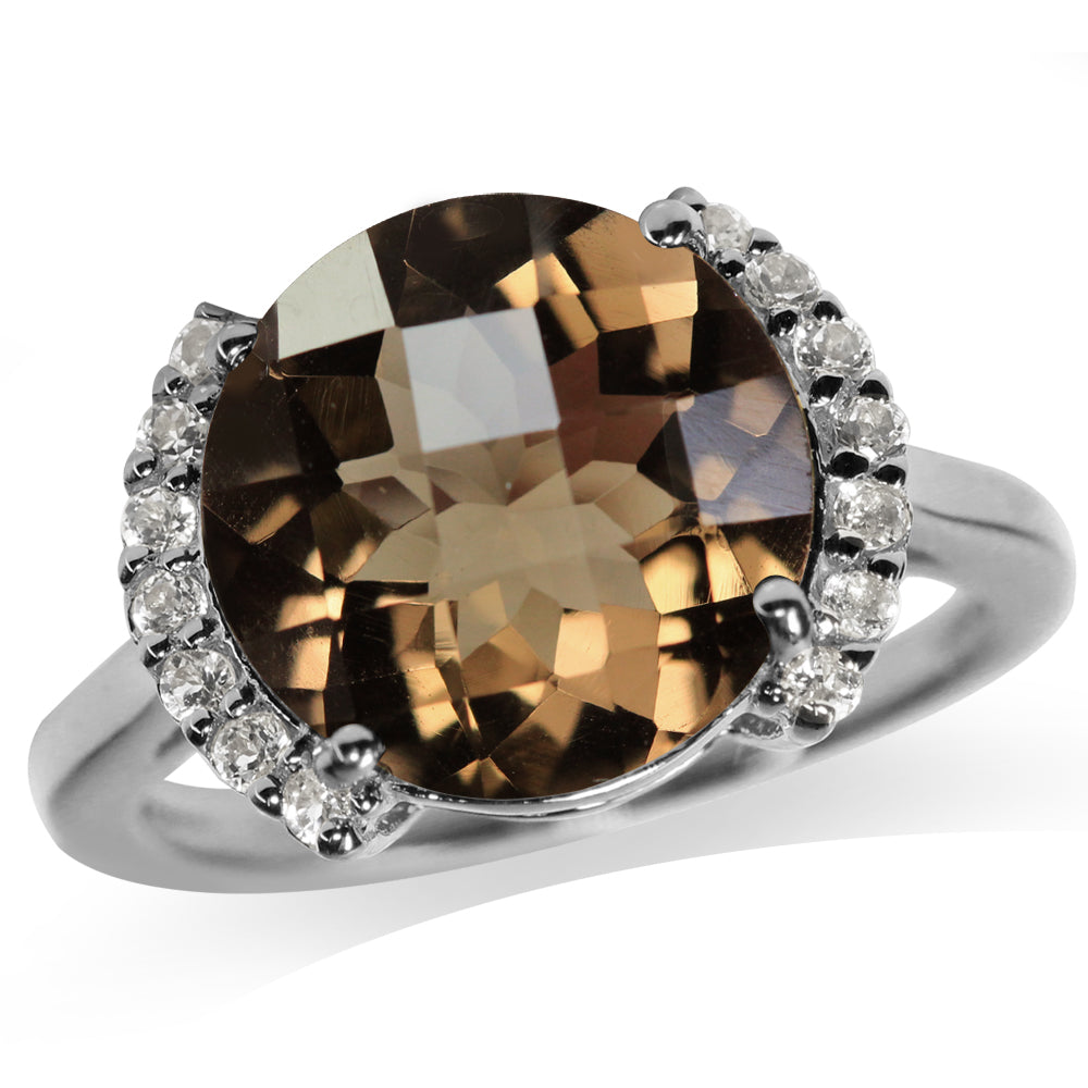 5.23ct. Natural Smoky Quartz and Topaz White Gold Plated 925 Sterling Silver Cocktail Ring - Silvershake-store