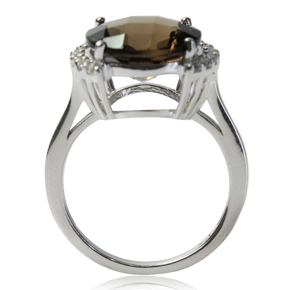 5.23ct. Natural Smoky Quartz and Topaz White Gold Plated 925 Sterling Silver Cocktail Ring - Silvershake-store