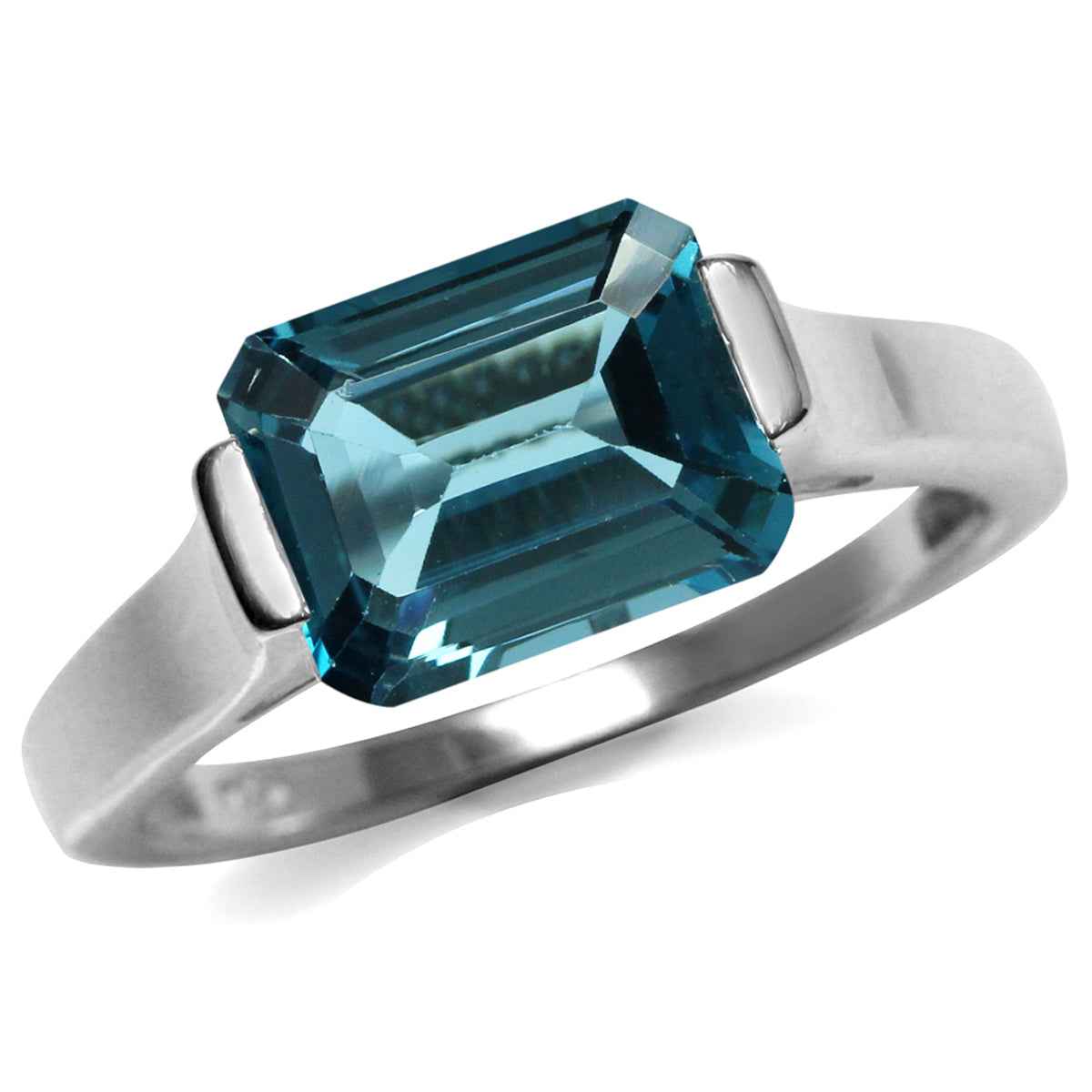 3.8ct. 10x8MM Octagon Genuine London Blue Topaz 925 Sterling Silver East-West Solitaire Ring