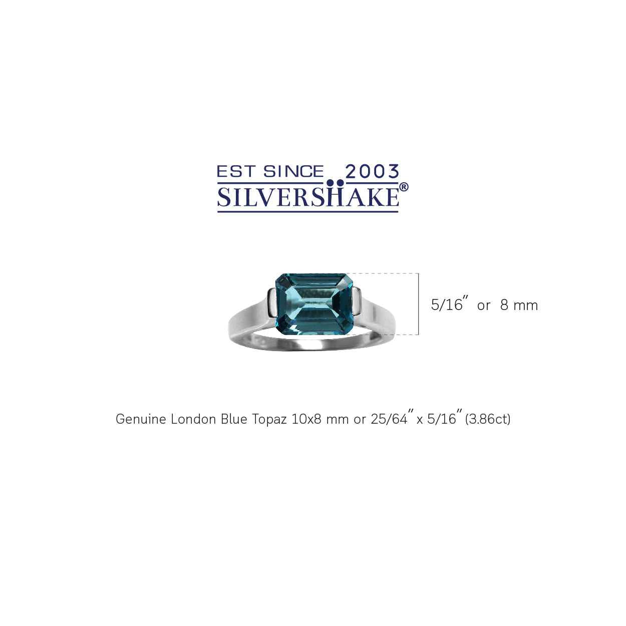 3.8ct. 10x8MM Octagon Genuine London Blue Topaz 925 Sterling Silver East-West Solitaire Ring