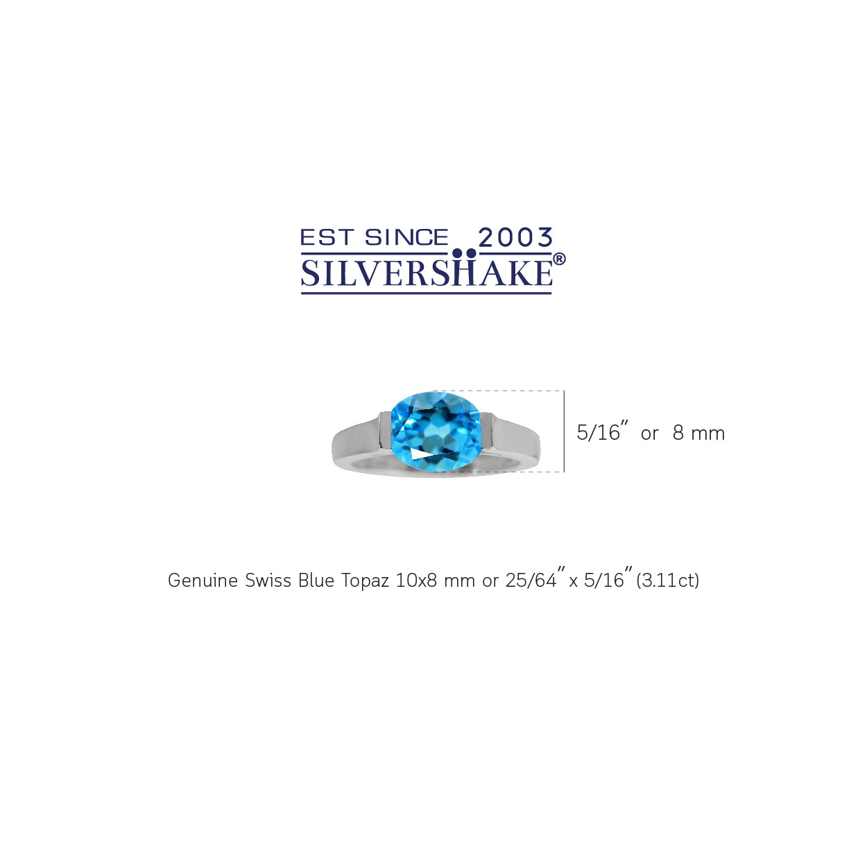 3.11ct. 10X8mm Genuine Oval Shape Swiss Blue Topaz 925 Sterling Silver East-West Solitaire Ring - Silvershake-store
