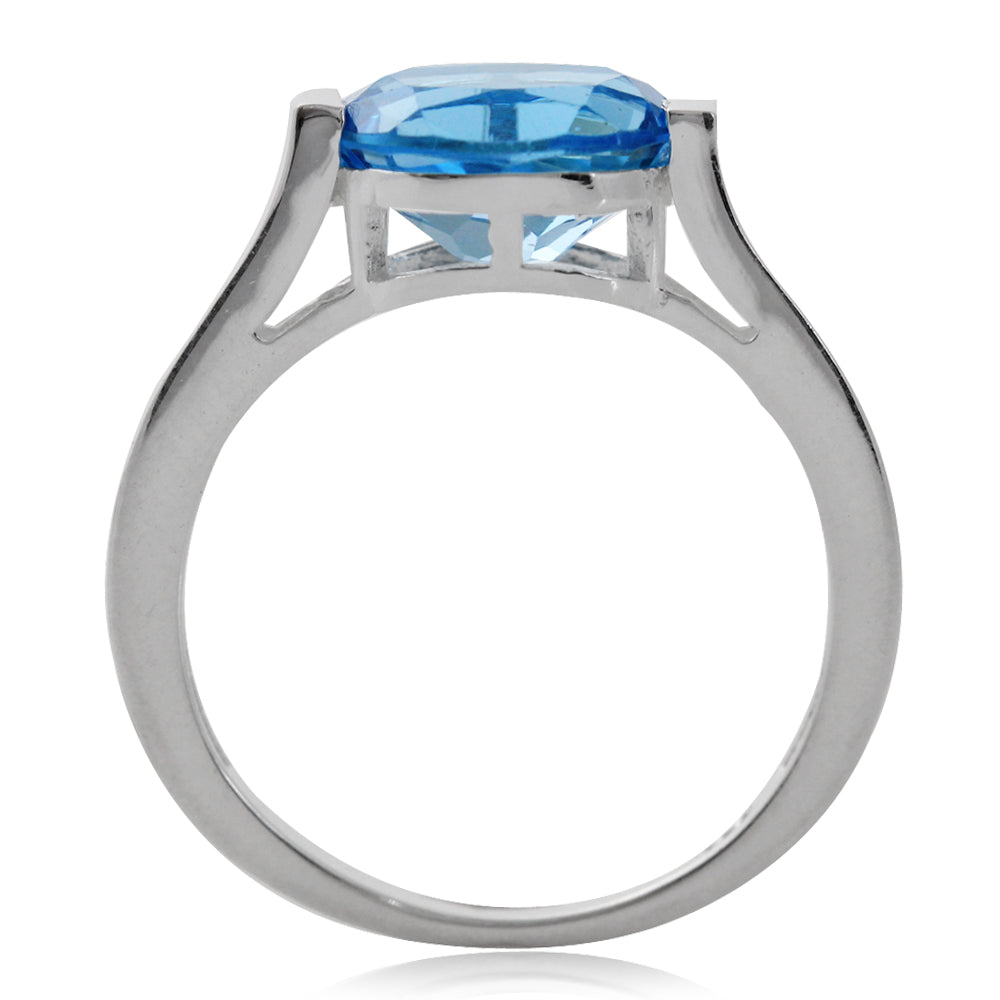 3.11ct. 10X8mm Genuine Oval Shape Swiss Blue Topaz 925 Sterling Silver East-West Solitaire Ring - Silvershake-store