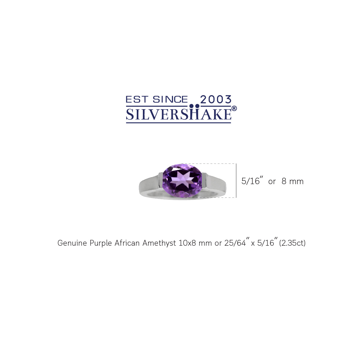 2.35ct. 10X8mm Genuine Oval Shape African Amethyst 925 Sterling Silver East-West Solitaire Ring - Silvershake-store
