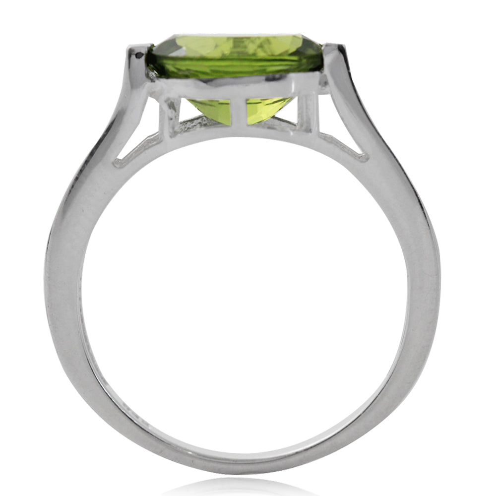 2.46ct. 10X8mm Natural Oval Shape Peridot White Gold Plated 925 Sterling Silver East-West Solitaire Ring - Silvershake-store