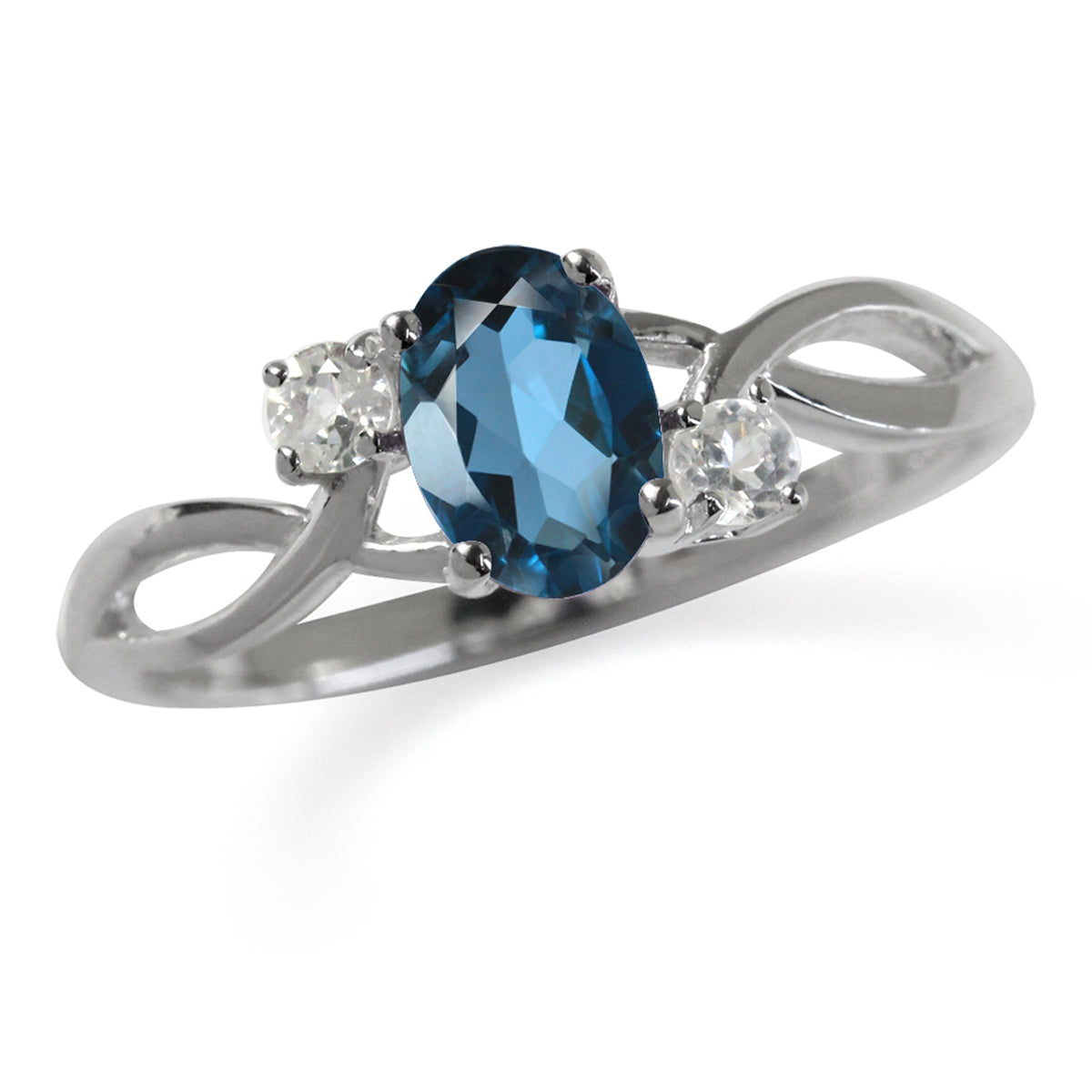 Genuine London Blue Topaz White Gold Plated 925 Sterling Silver Engagement Ring - Silvershake-store
