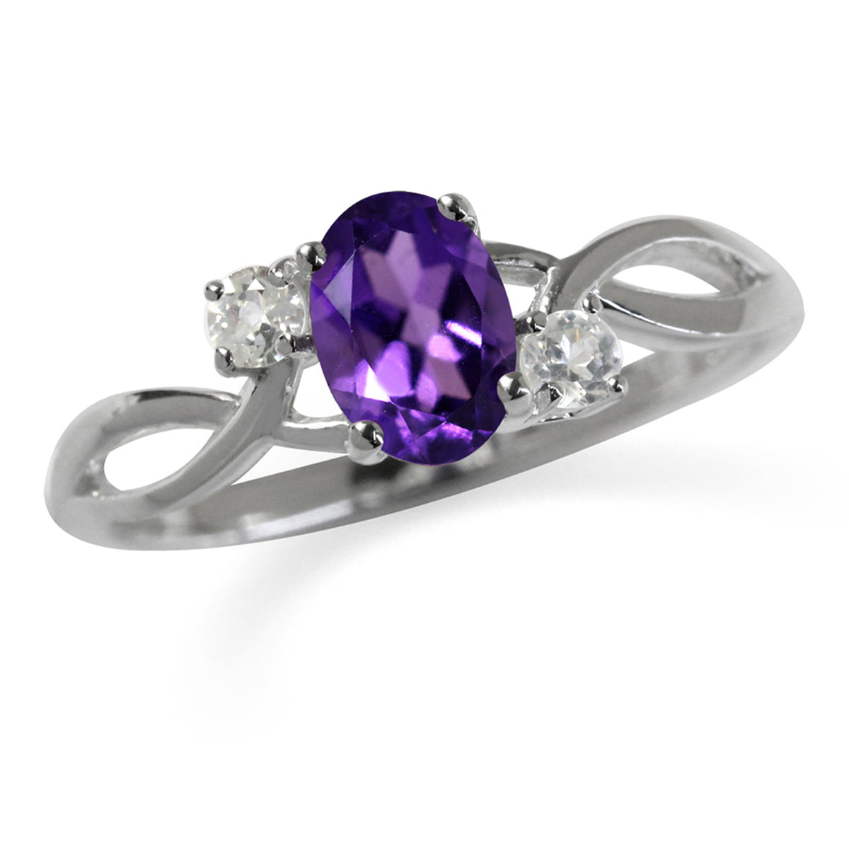 Genuine African Purple Amethyst and White Topaz 925 Sterling Silver Engagement Ring January Birthstone Gemstone - Silvershake-store