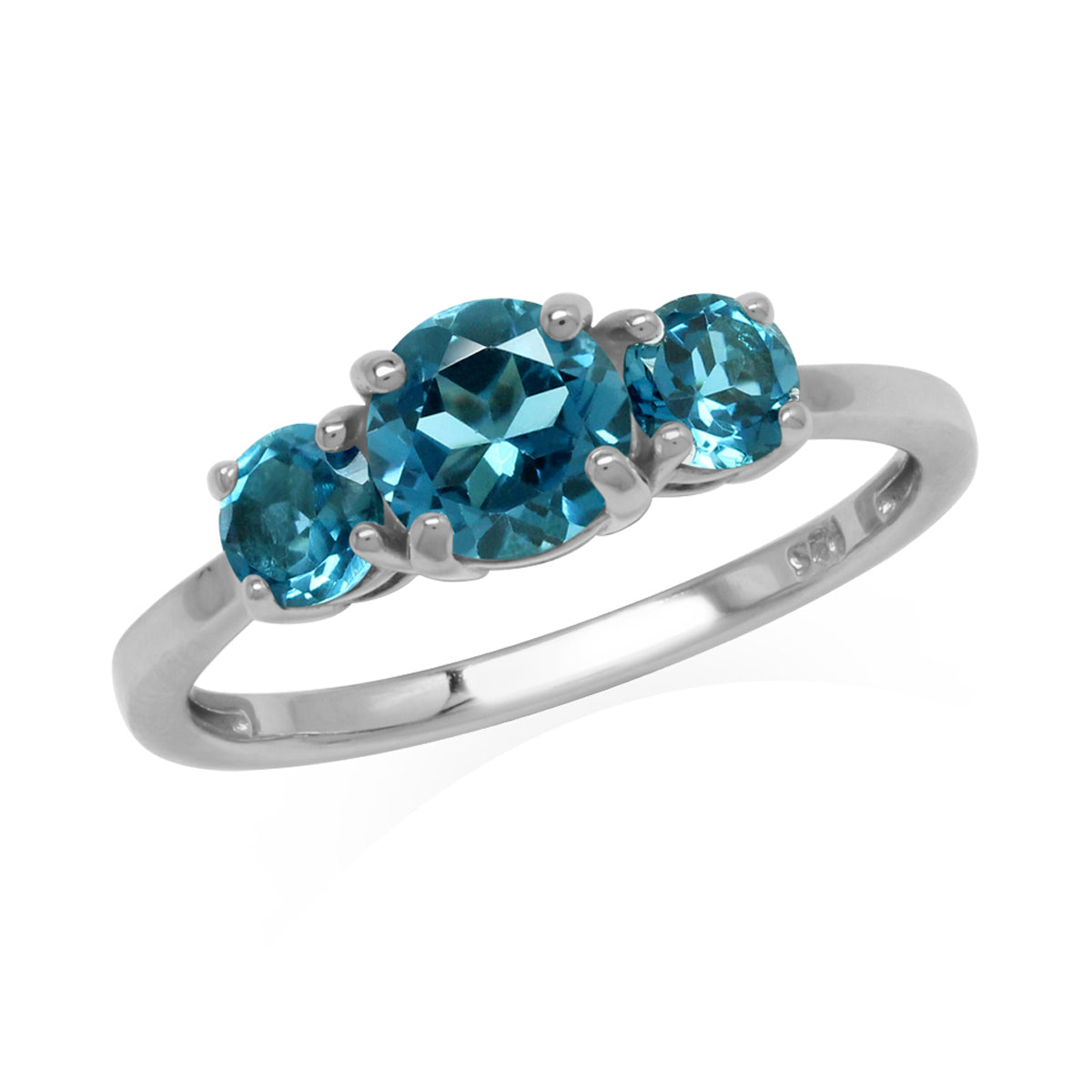 1.68ct. 3-Stone Genuine London Blue Topaz 925 Sterling Silver Ring silvershake