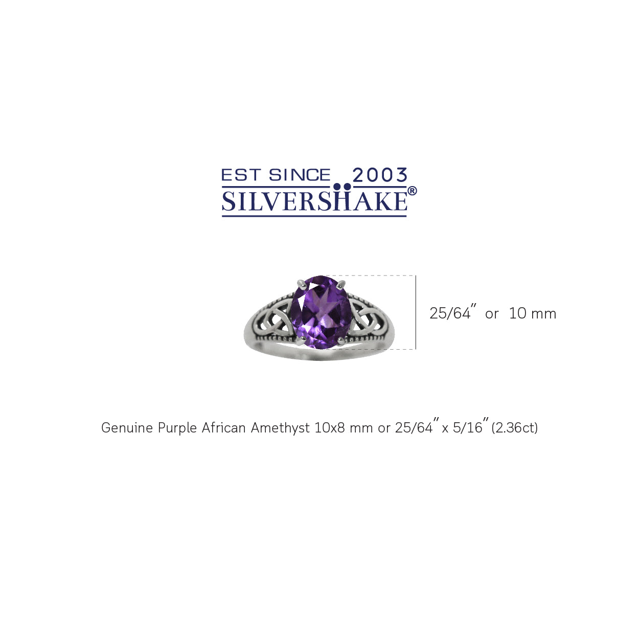 2.36ct. Natural African Amethyst 925 Sterling Silver Triquetra Celtic Knot Solitaire Ring - Silvershake-store