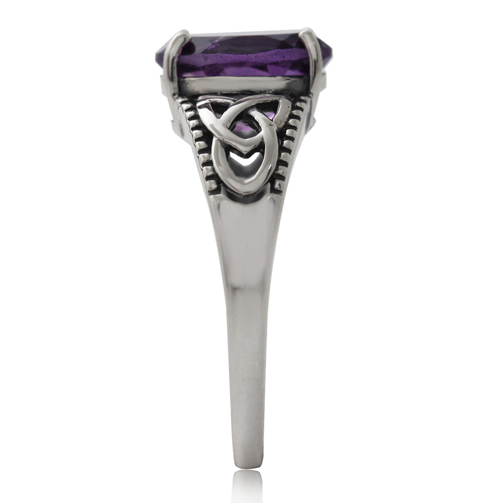 2.36ct. Natural African Amethyst 925 Sterling Silver Triquetra Celtic Knot Solitaire Ring - Silvershake-store