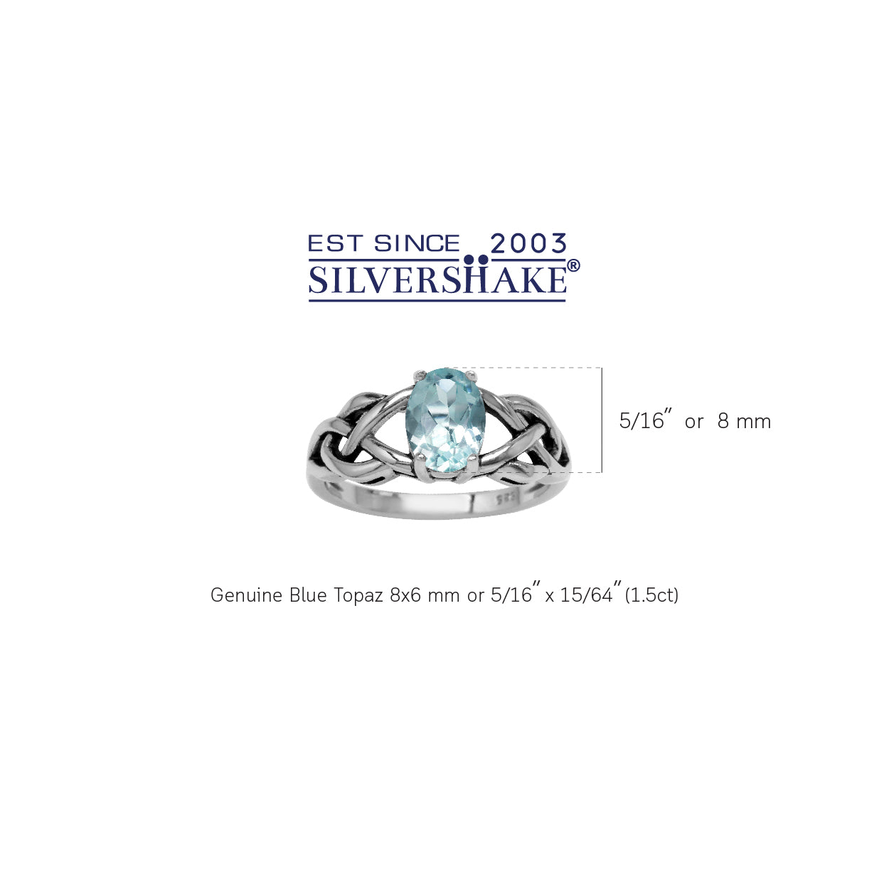 1.5ct. Genuine Blue Topaz 925 Sterling Silver Celtic Knot Solitaire Ring - Silvershake-store