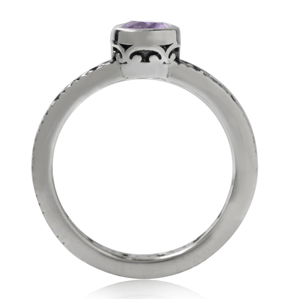 Genuine Amethyst 925 Sterling Silver Stack Stackable Filigree Ring - Silvershake-store