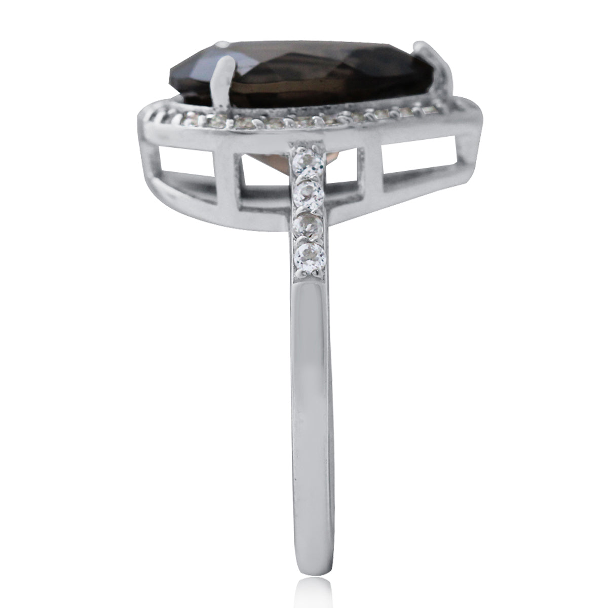 3.93ct. 14x9MM Natural Pear Shape Smoky Quartz & White Topaz 925 Sterling Silver Cocktail Ring silvershake