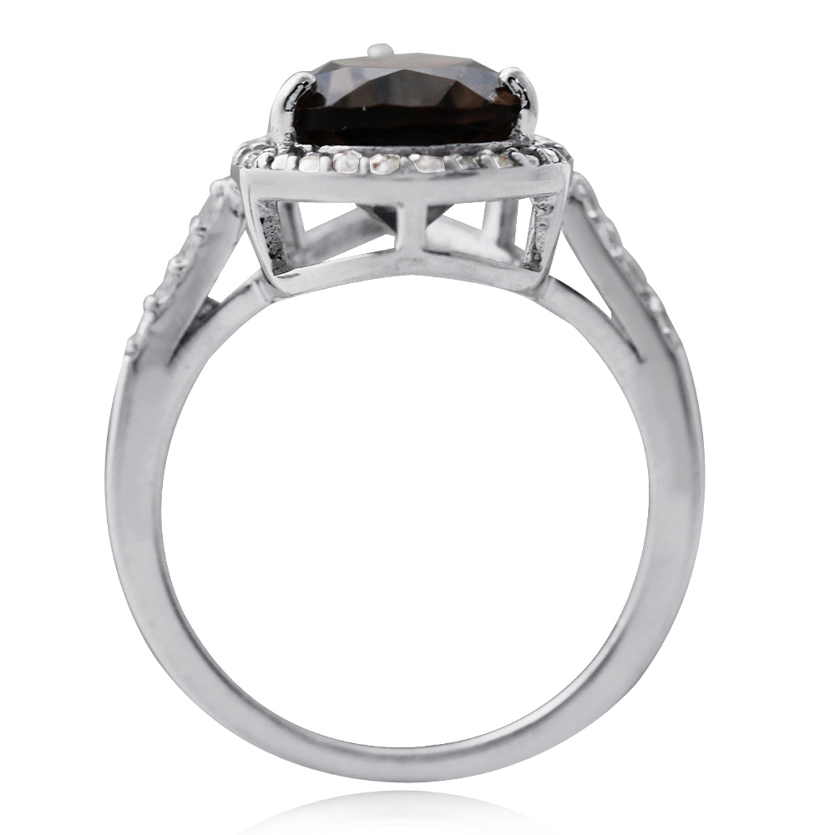 3.93ct. 14x9MM Natural Pear Shape Smoky Quartz & White Topaz 925 Sterling Silver Cocktail Ring silvershake