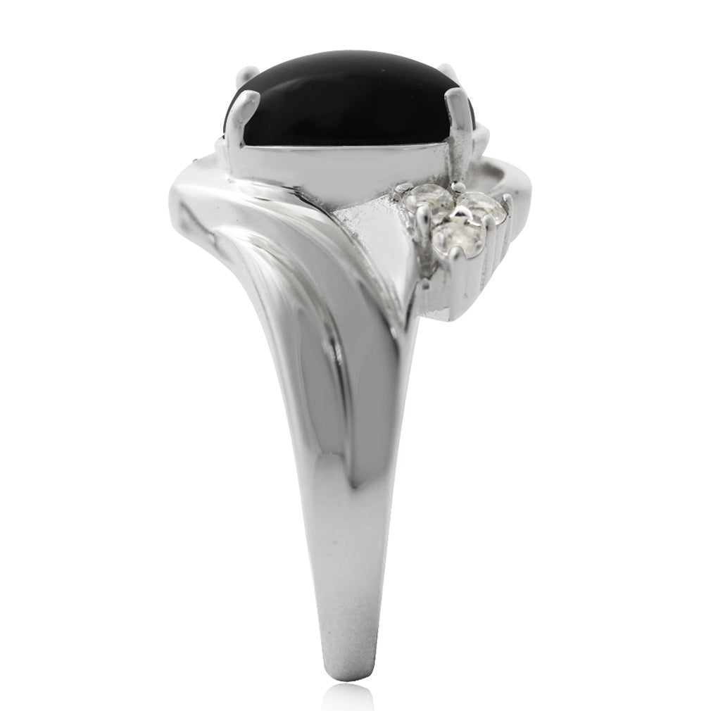 Created Black Onyx and White Topaz 925 Sterling Silver Glamorous Ring - Silvershake-store