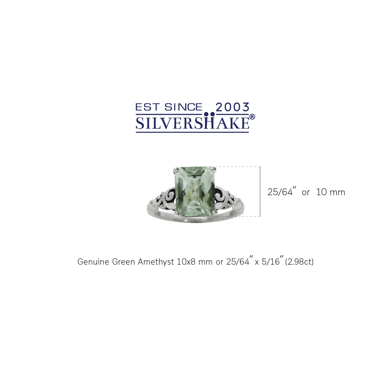 2.98ct. Natural Green Amethyst 925 Sterling Silver Filigree Solitaire Ring - Silvershake-store