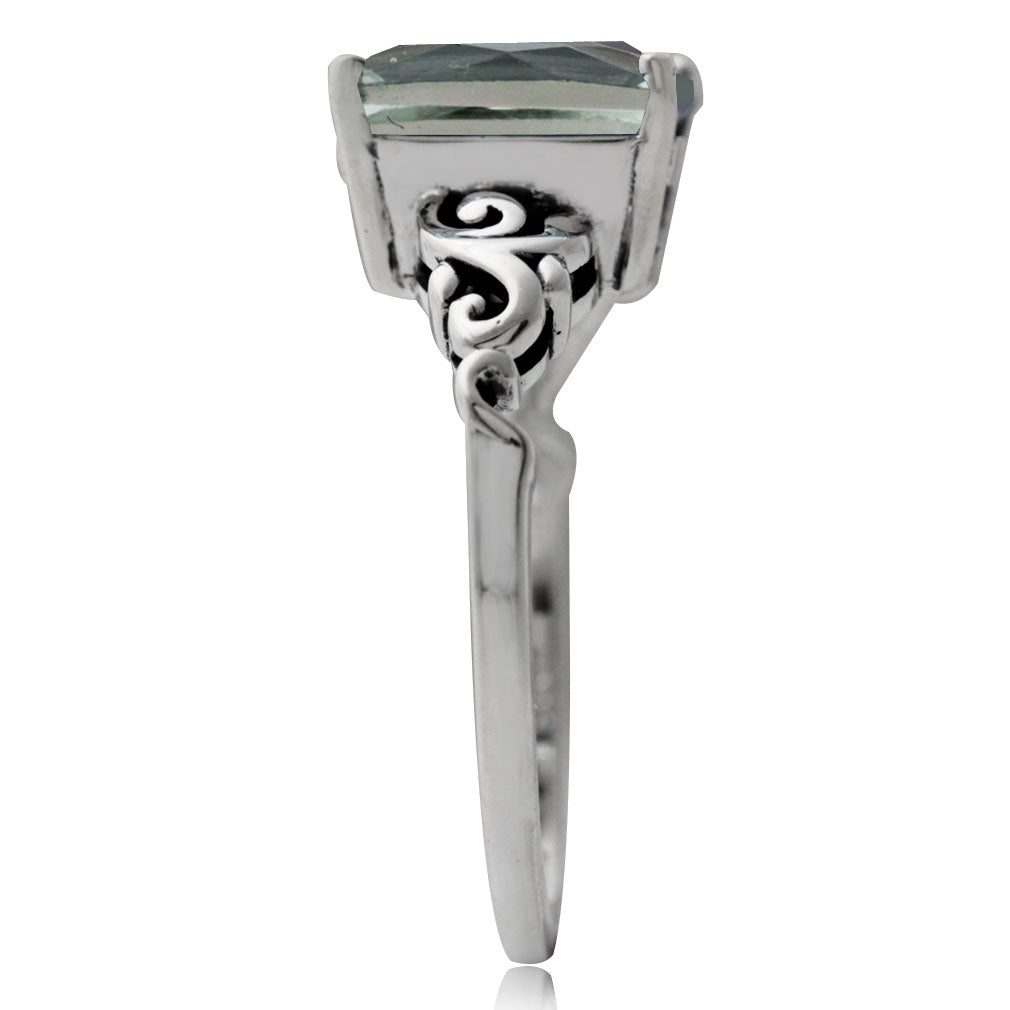 2.98ct. Natural Green Amethyst 925 Sterling Silver Filigree Solitaire Ring - Silvershake-store