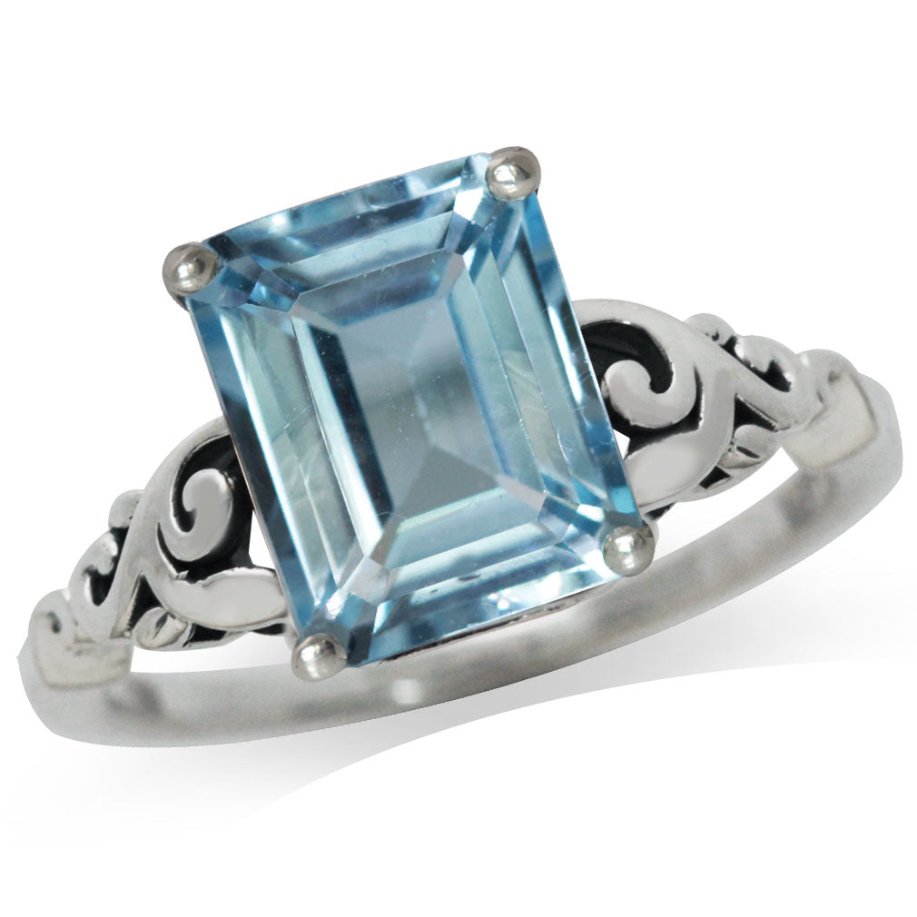 3.96ct. Genuine Blue Topaz 925 Sterling Silver Filigree Solitaire Ring - Silvershake-store