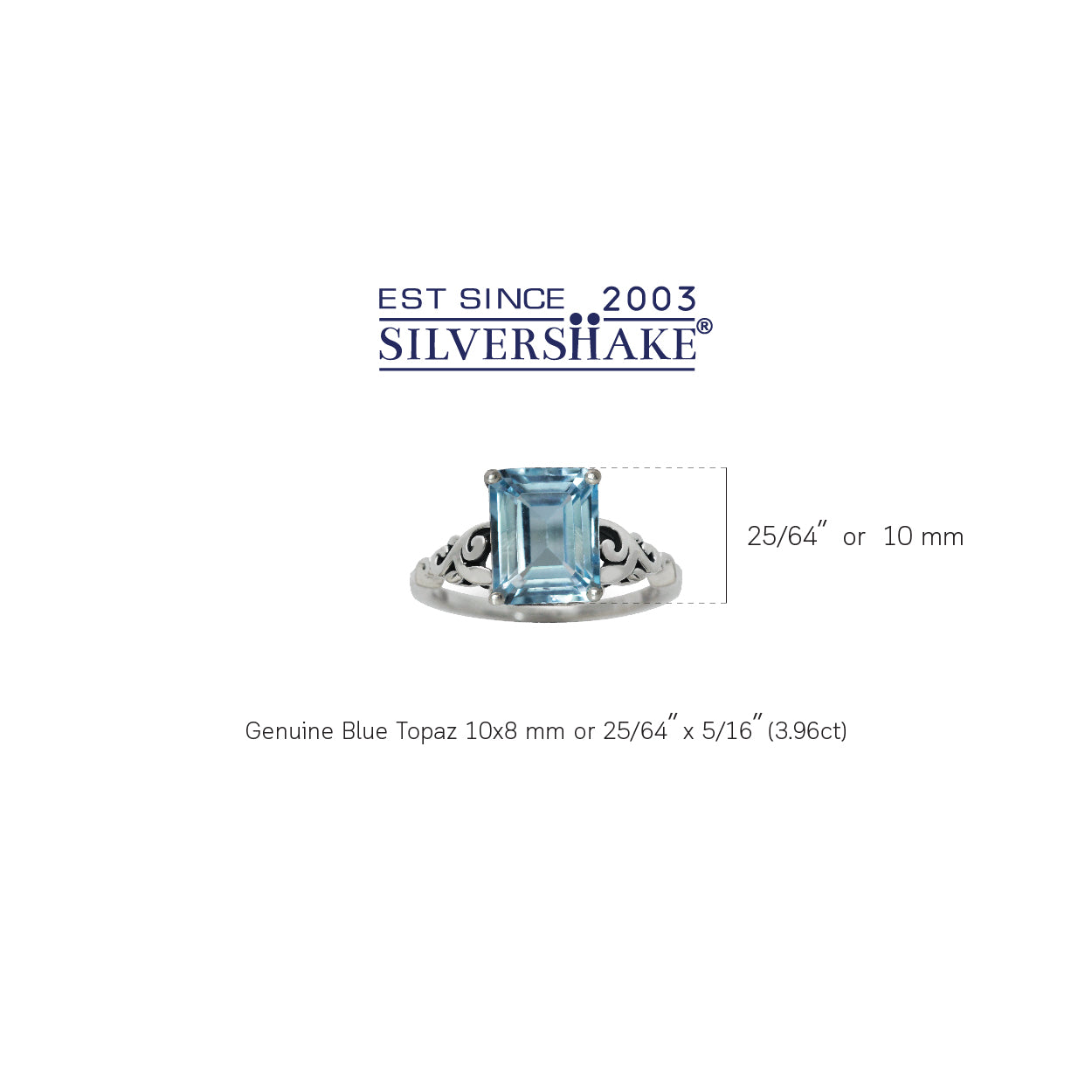 3.96ct. Genuine Blue Topaz 925 Sterling Silver Filigree Solitaire Ring - Silvershake-store