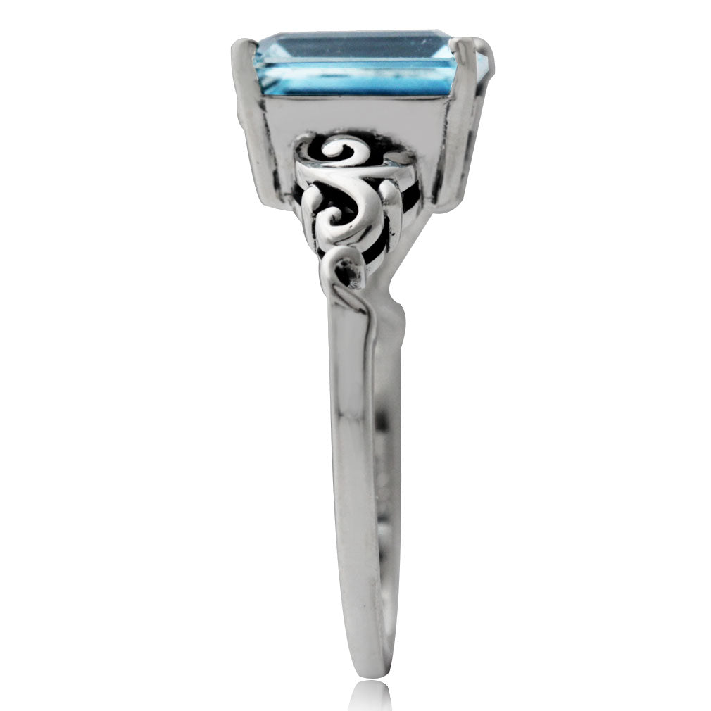 3.96ct. Genuine Blue Topaz 925 Sterling Silver Filigree Solitaire Ring - Silvershake-store