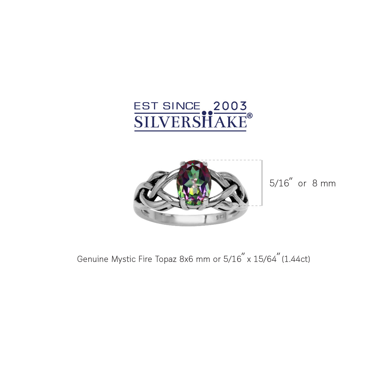1.44ct. 8X6mm Oval Shape Mystic Fire Topaz 925 Sterling Silver Celtic Knot Solitaire Ring - Silvershake-store