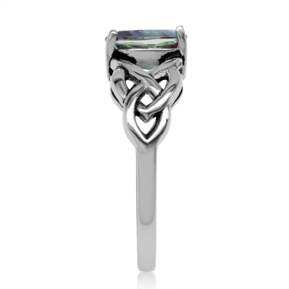 1.44ct. 8X6mm Oval Shape Mystic Fire Topaz 925 Sterling Silver Celtic Knot Solitaire Ring - Silvershake-store