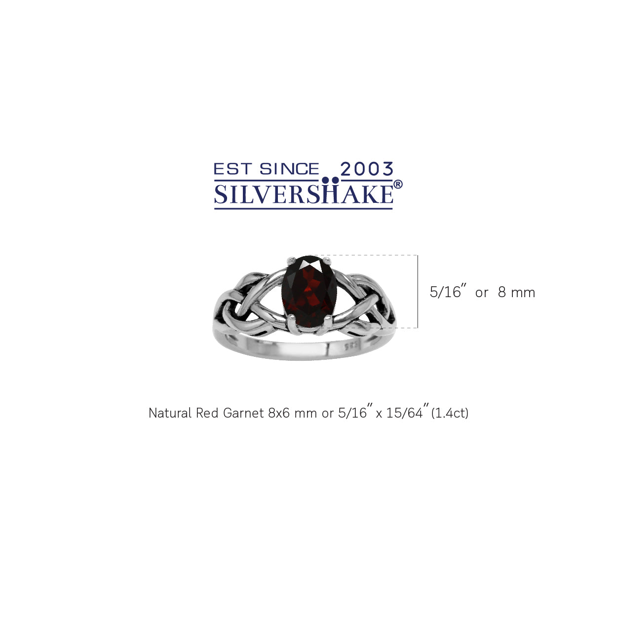 1.4 CTW 8X6mm Natural Oval Shape Red Garnet 925 Sterling Silver Celtic Knot Weave Solitaire Ring January Gemstone Birthstone Jewelry for Women - Silvershake-store