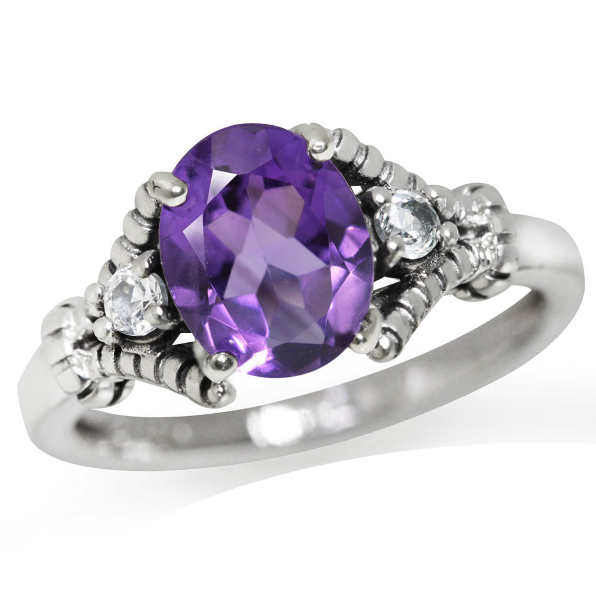 1.63ct. Natural African Amethyst & White Topaz 925 Sterling Silver Cocktail Ring