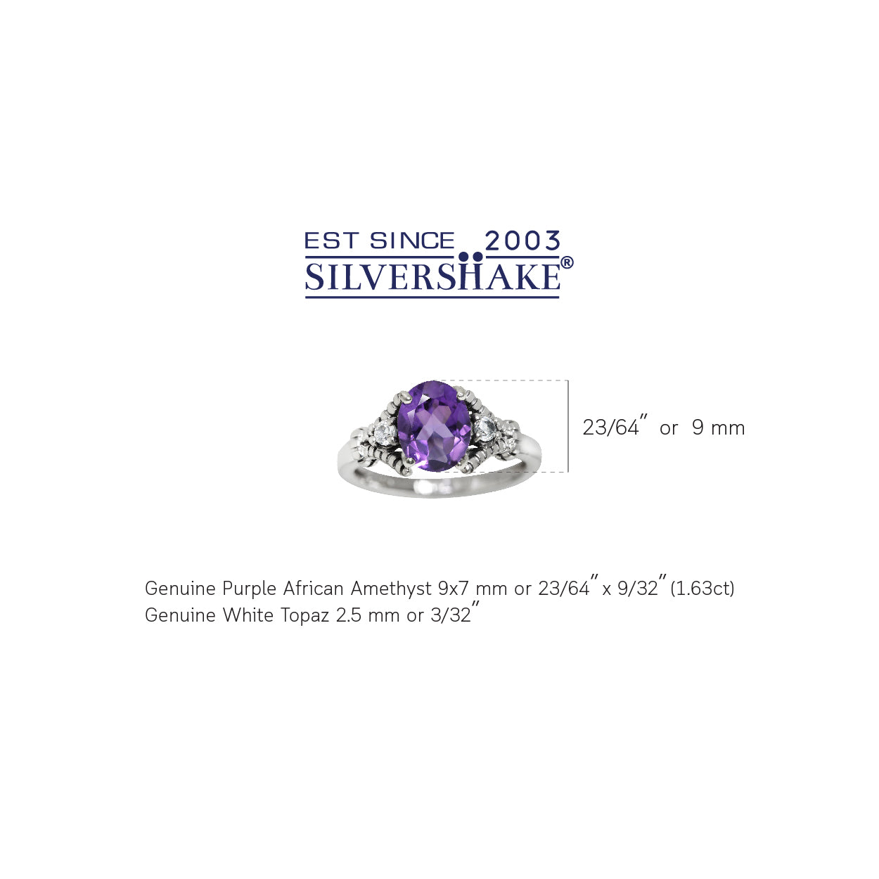 1.63ct. Natural African Amethyst & White Topaz 925 Sterling Silver Cocktail Ring