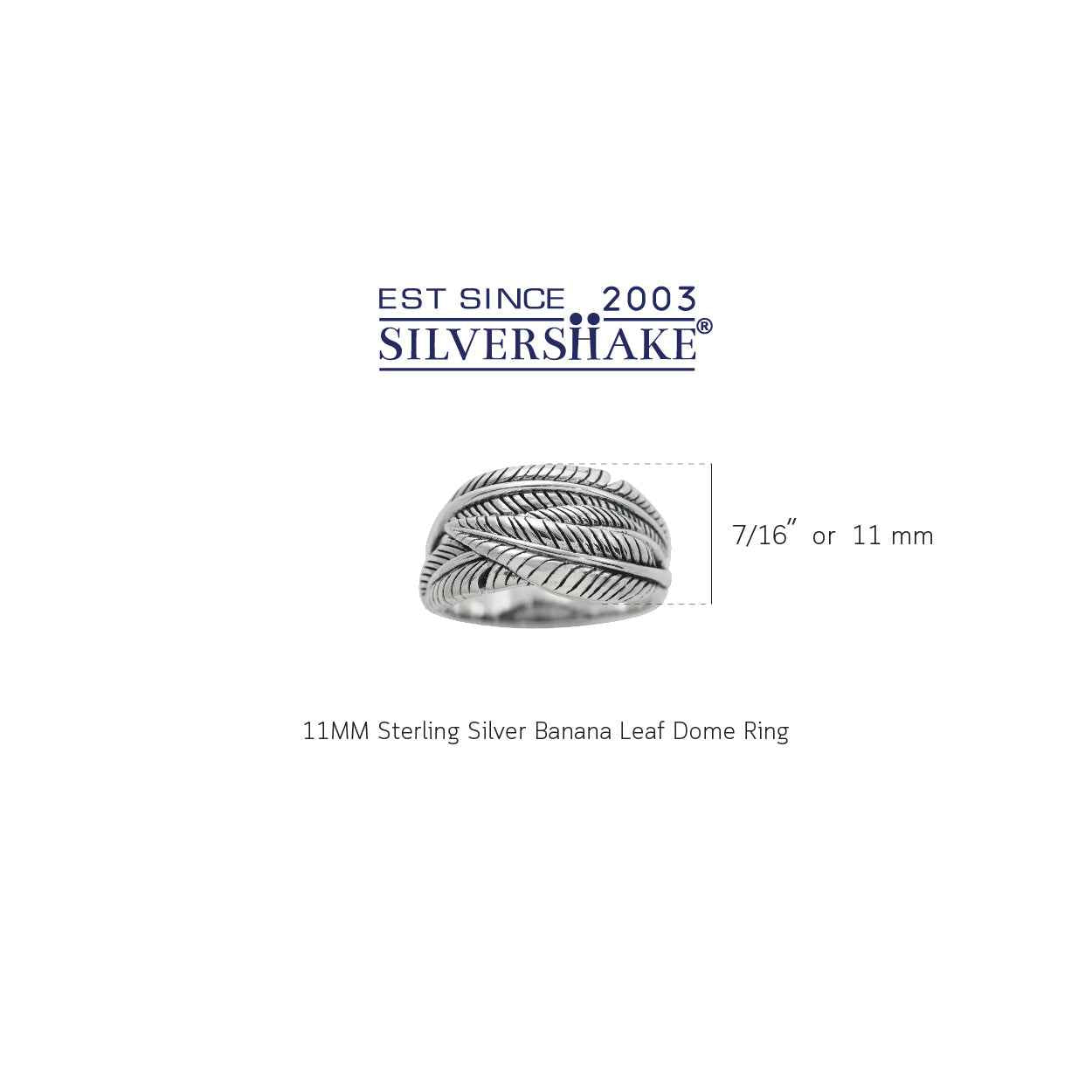 11MM Antique Finishing 925 Sterling Silver Banana Leaf Vintage Style Dome Ring