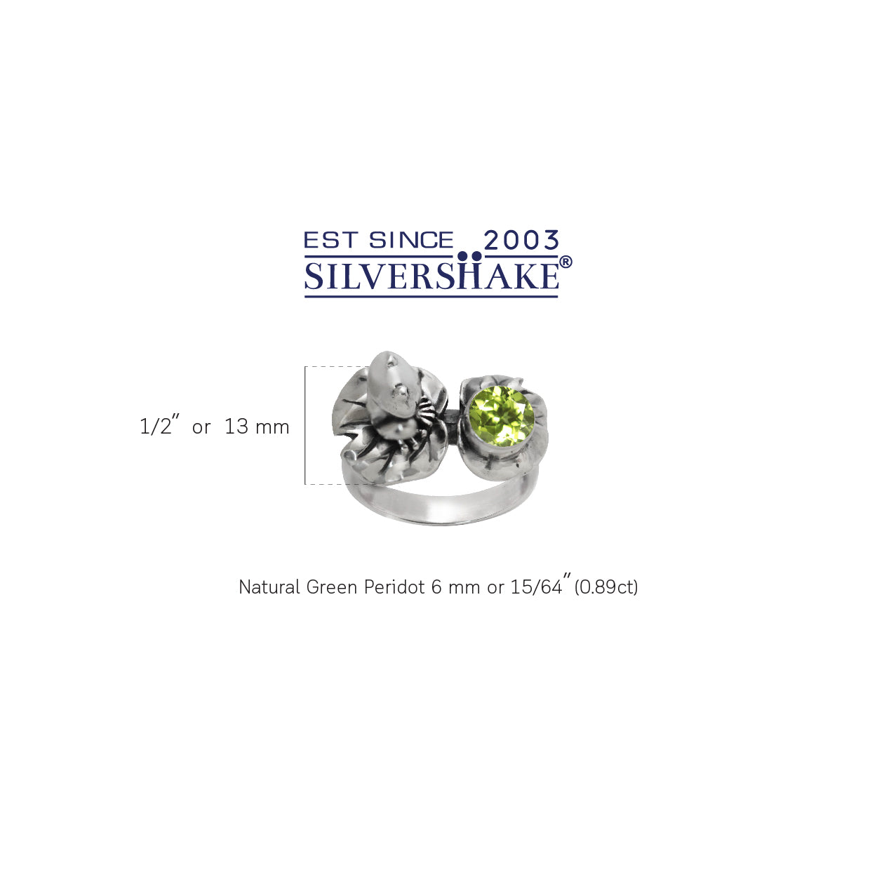 Natural Peridot 925 Sterling Silver Lotus Leaf and Frog Ring