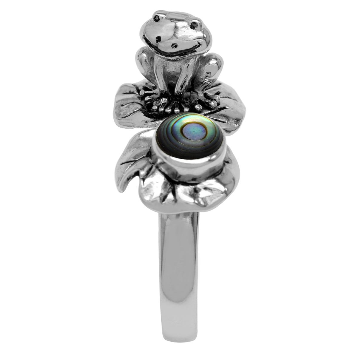 Abalone/Paua Shell 925 Sterling Silver Lotus Leaf & Frog Ring silvershake