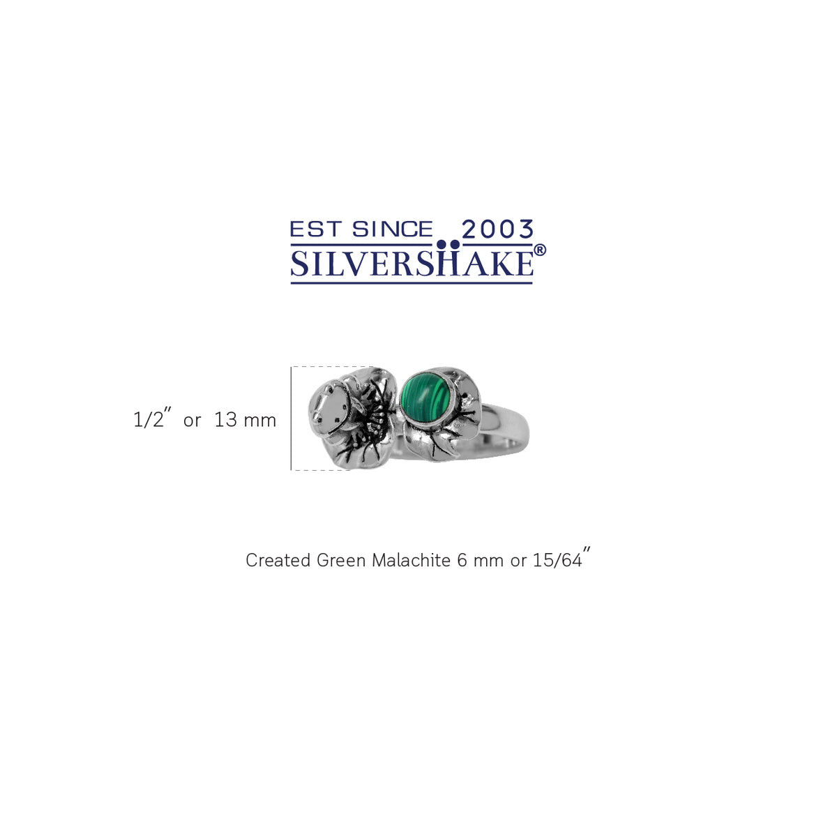 Created Malachite 925 Sterling Silver Lotus Leaf & Frog Ring silvershake