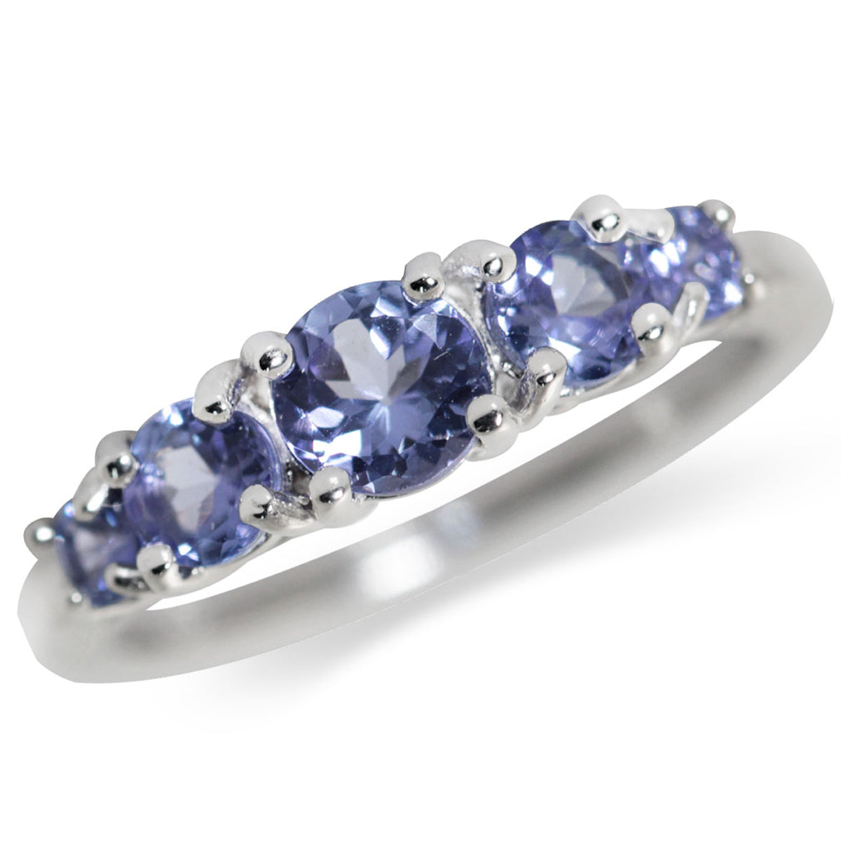 1.19ct. 5-Stone Genuine Tanzanite White Gold Plated 925 Sterling Silver Ring silvershake