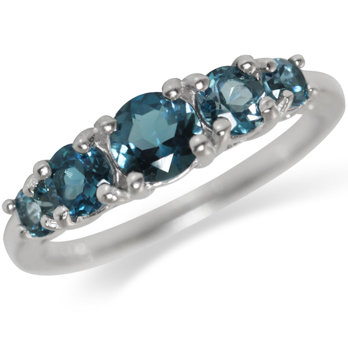 1.41ct. 5-Stone Genuine London Blue Topaz White Gold Plated 925 Sterling Silver Ring silvershake