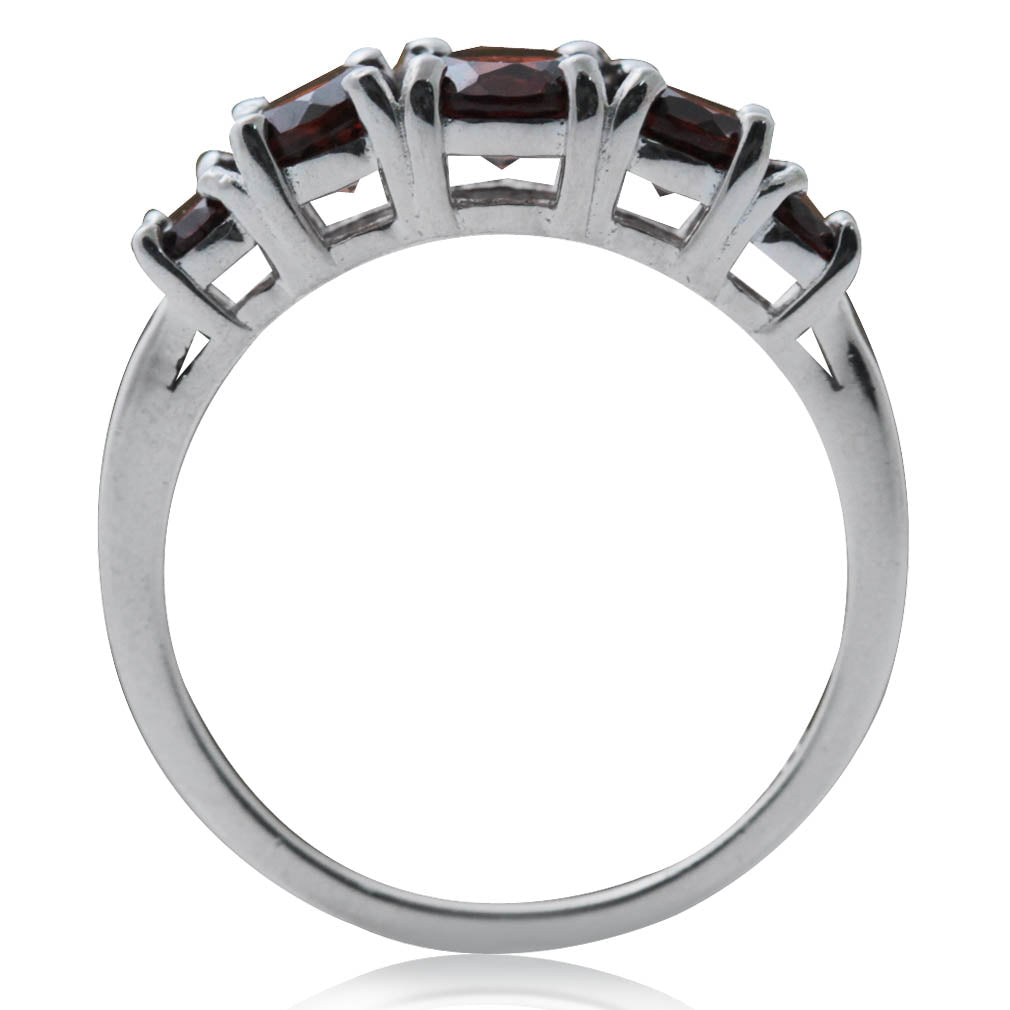 1.57ct. 5 Stone Natural Garnet White Gold Plated 925 Sterling Silver Ring - Silvershake-store
