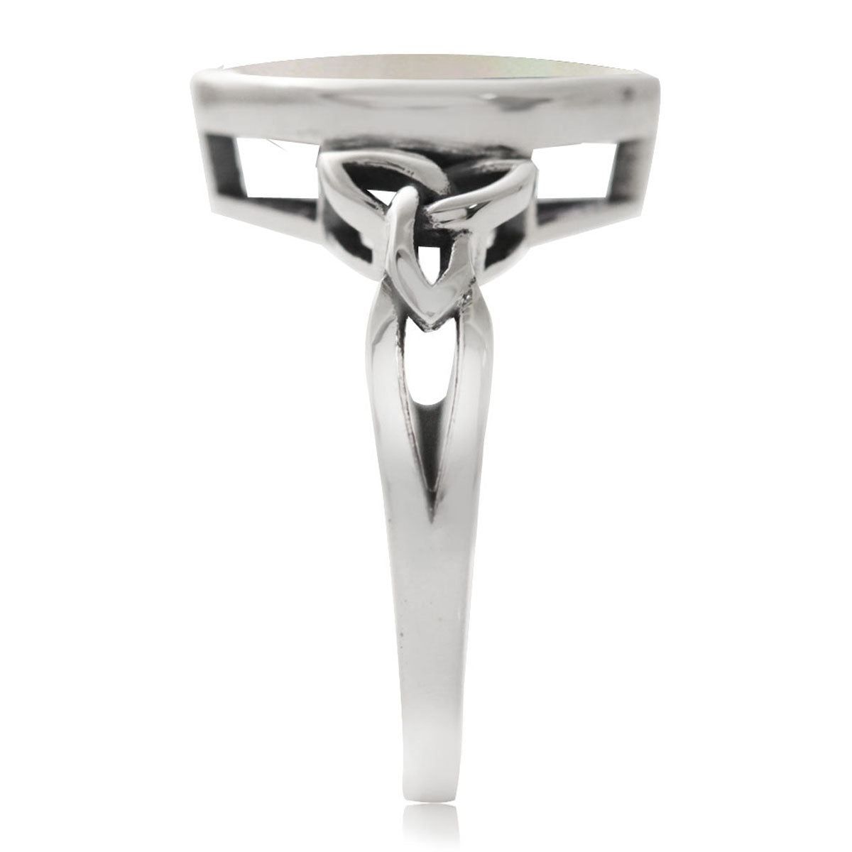 White Mother of Pearl (MOP) 925 Sterling Silver Triquetra Celtic Knot Solitaire Ring silvershake